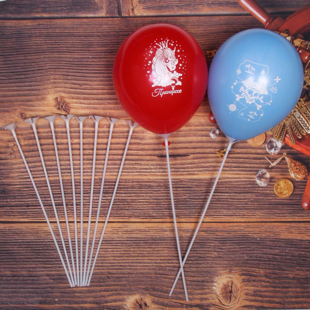 Цена за 2 шт. Набор палочек для шариков воздушных с держателем, 42 см (10 шт), белый