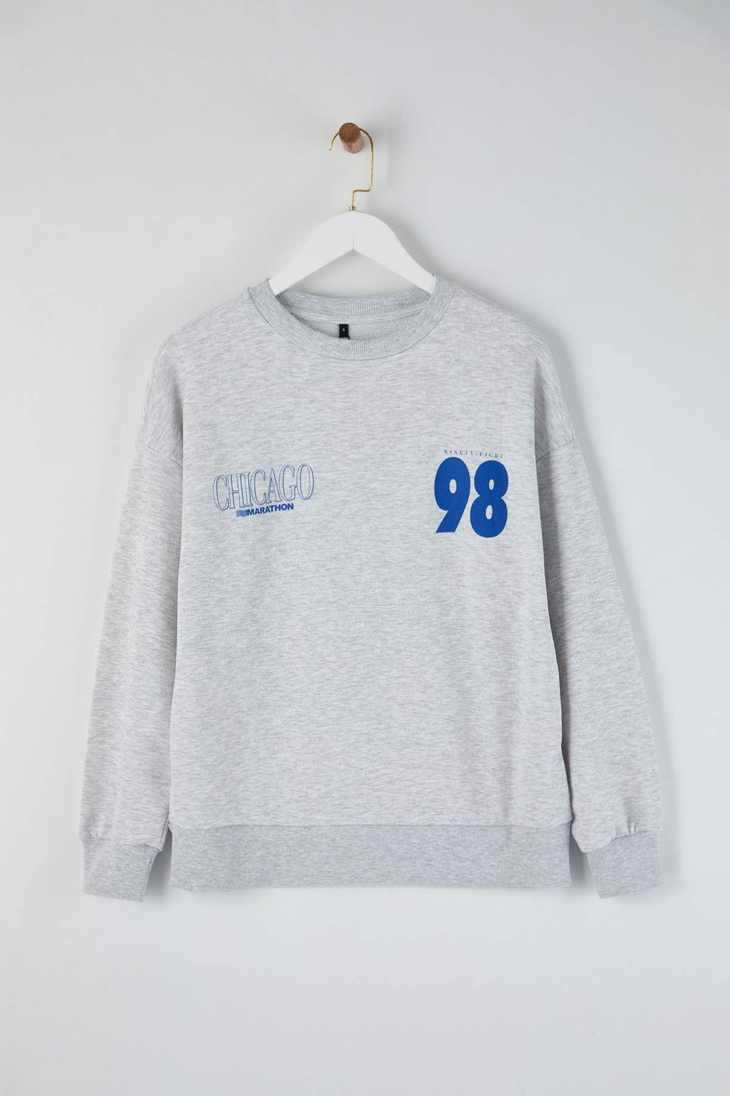 Teen Kar Melanj Ici Polarl? S?rt ve On Bask?l? Oversize/Genis Kesim Orme Sweatshirt TWOAW26SW00151