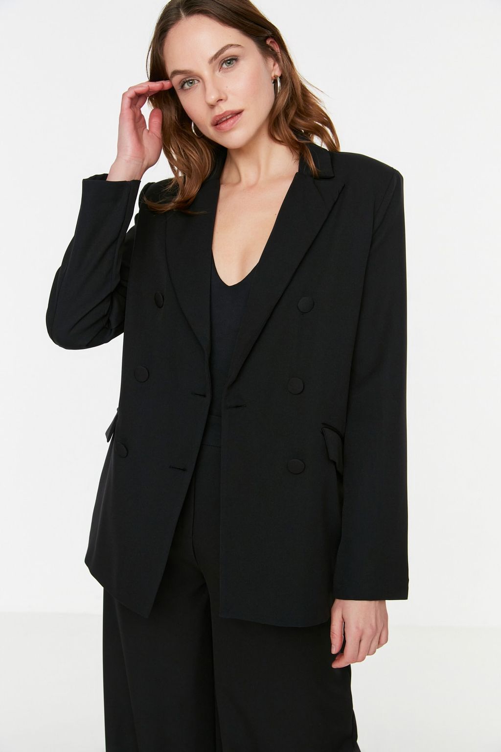 Siyah Regular Astarl? Dokuma Blazer Ceket TWOSS21CE0137