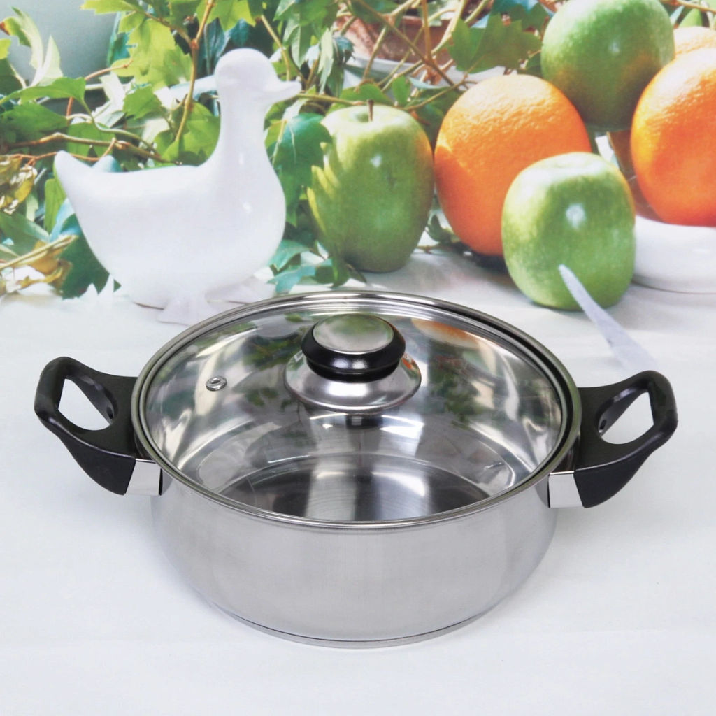 Кастрюля из нержавеющей стали "Cook" 1,8л со стеклянной крышкой 20*8см