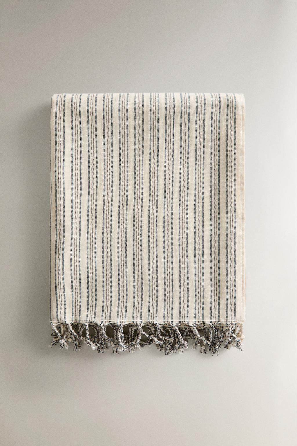 STRIPED COTTON BEACH TOWEL WITH FRINGING - Zara фото 9