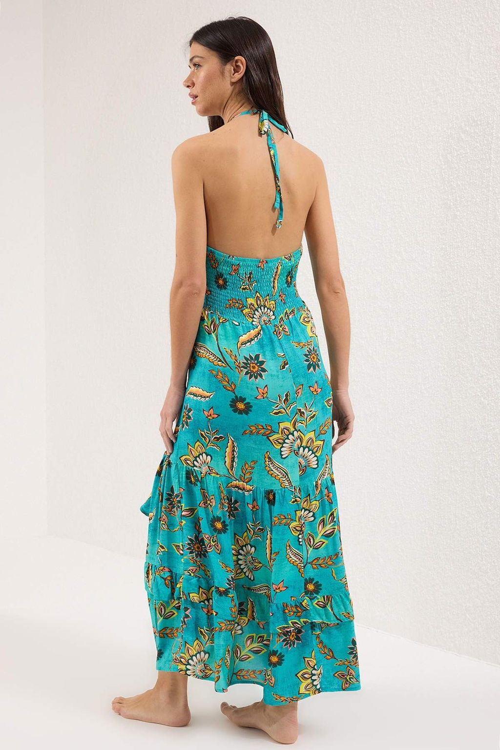 Cicek Desenli Dokuma F?rf?rl? Maxi Plaj Elbise TBESS25EL00119