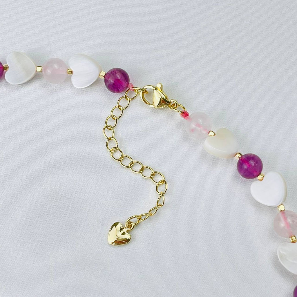 Бусы детские из Розового кварца, Флюорита и Перламутра 34 см +