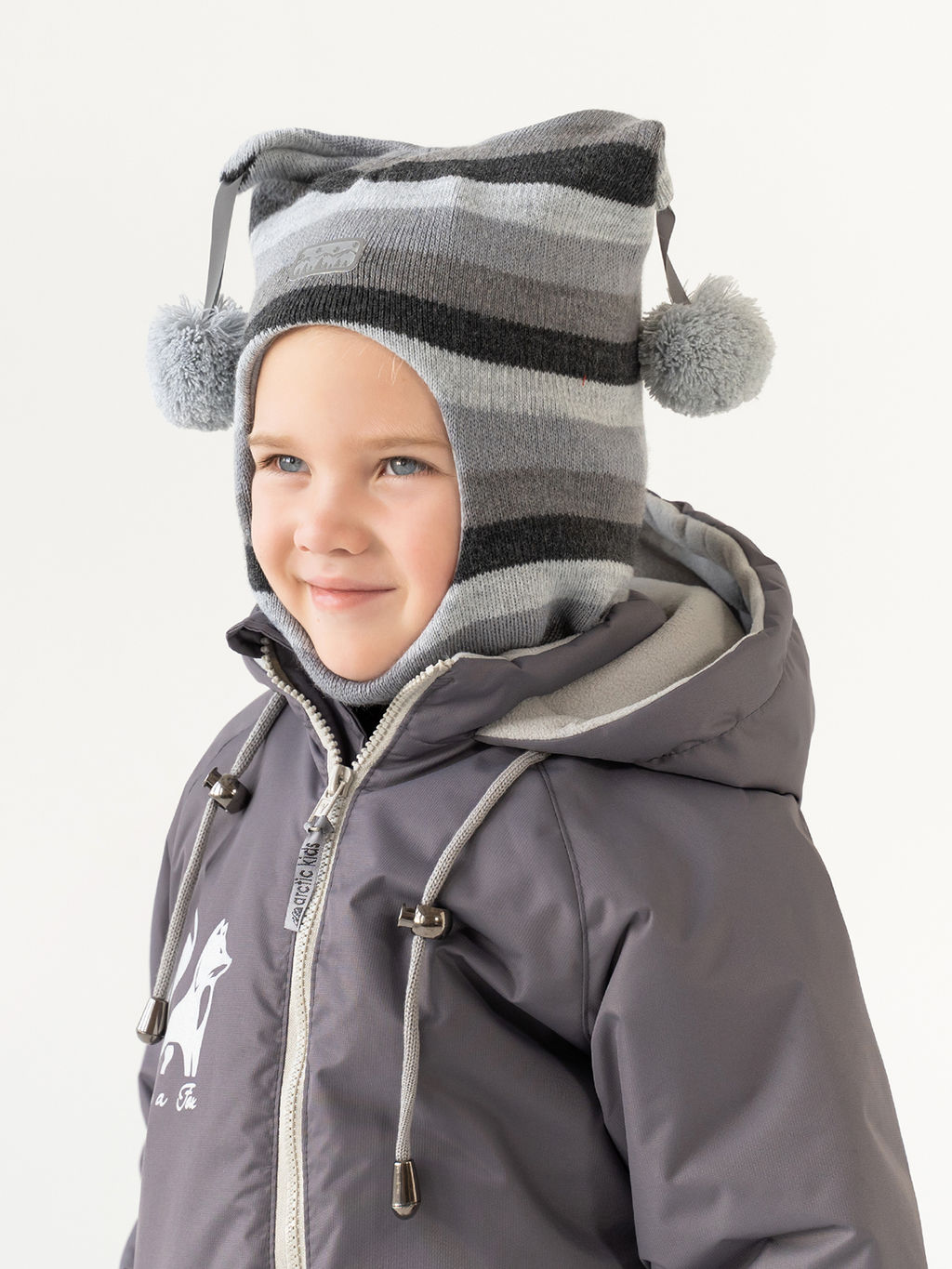 Шлем вязаный мультиколор серый