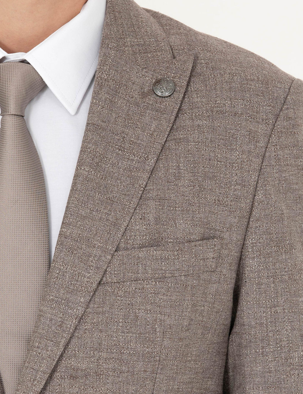 A__k Kahverengi Slim Fit Y_n Kar___ml_ Tak_m Elbise