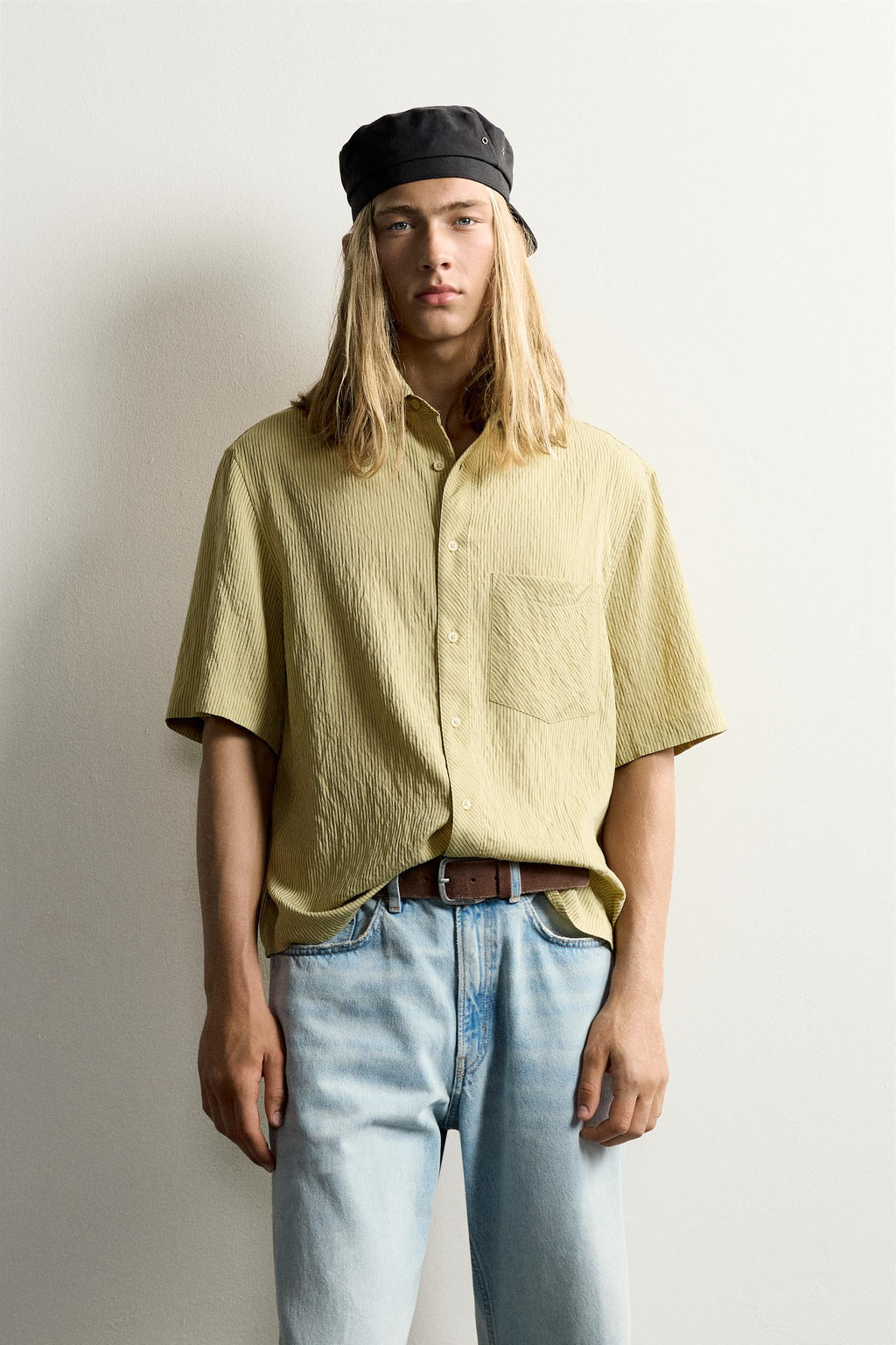 CAMISA BOXY FIT JACQUARD RAYAS / Amarillo - Zara фото 2