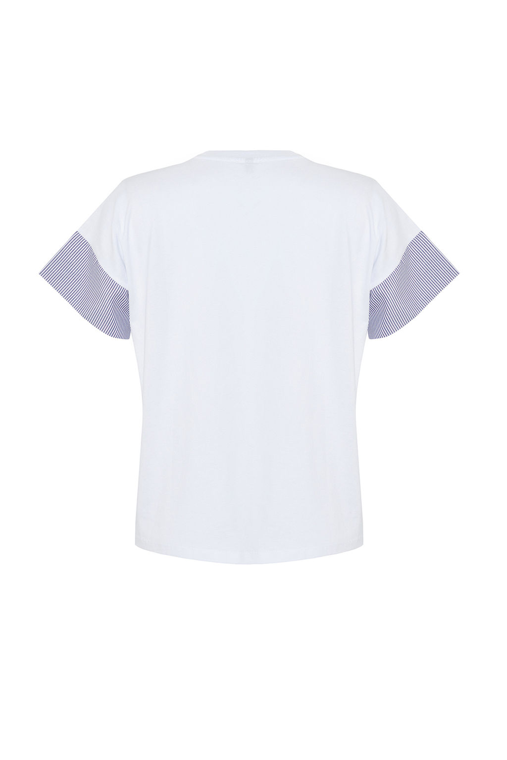 Beyaz Kal?n Pamuklu Relaxed/Rahat Kesim Poplin Kol Detayl? Orme T-Shirt TWOSS24TS00007