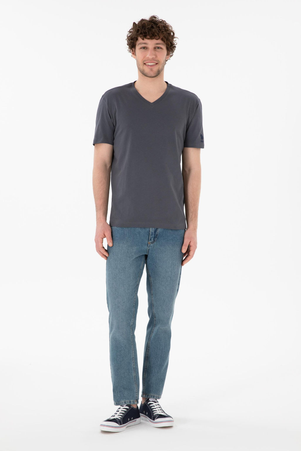 Erkek Regular Fit V Yaka Antrasit Basic Ti__rt Sepette S_rpriz _ndirim - U.s. polo assn фото 5