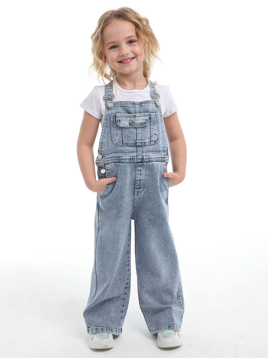 Полукомбинезон джинсовый для девочек - Синий мир фото 2