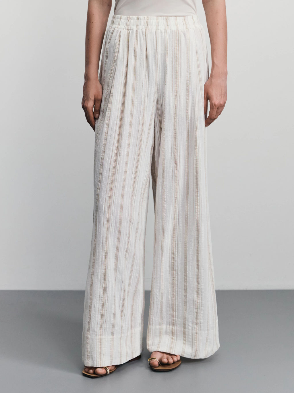 Прямые брюки из хлопка в полоску / Zarina фото 2