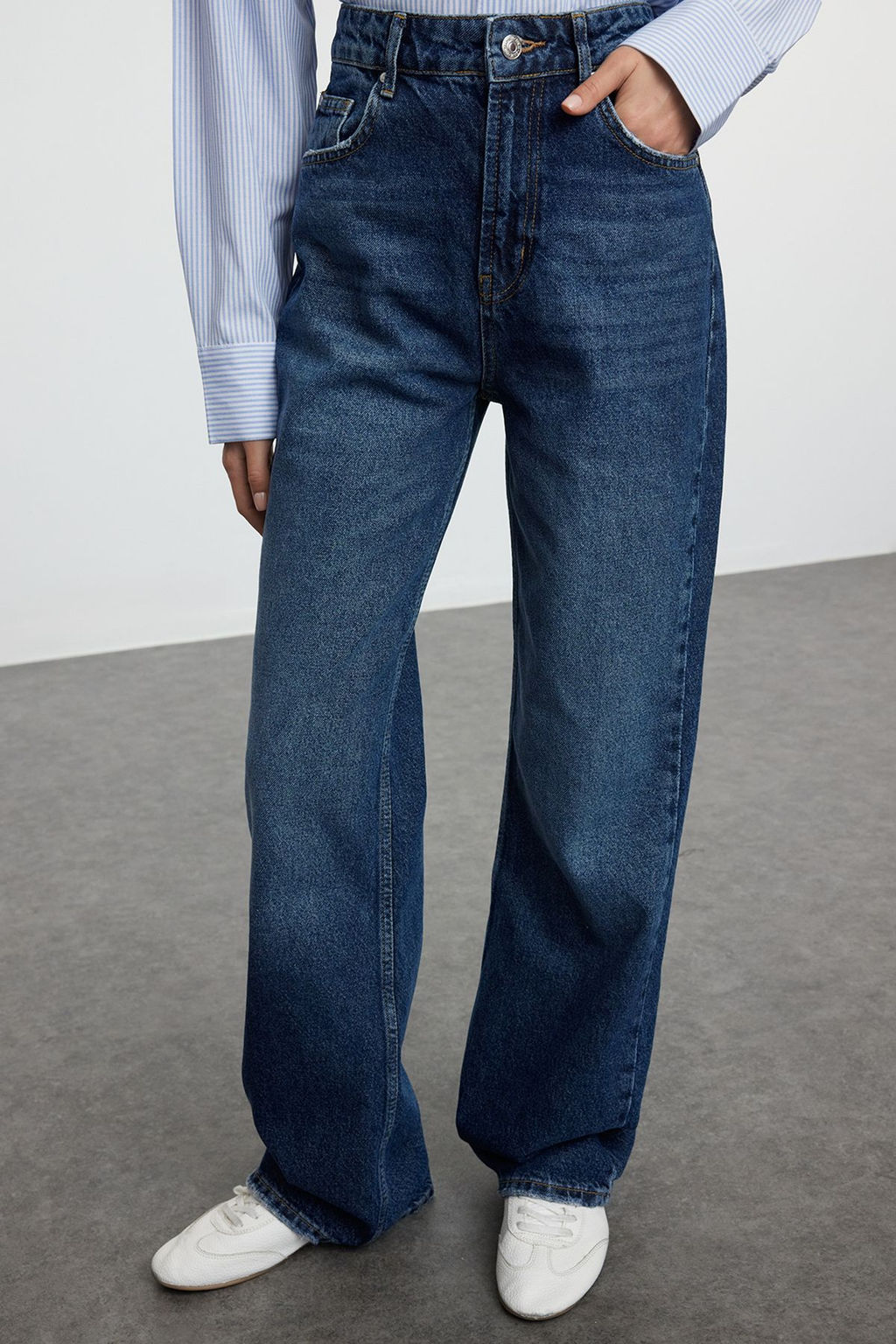 TRENDYOLMILLA Koyu Mavi Yuksek Bel Wide Leg Jeans TWOAW25JE00105  фото 3