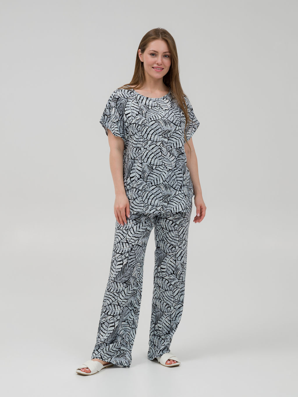 Штапельные, свободные, прямые брюки серые - Odis фото 18