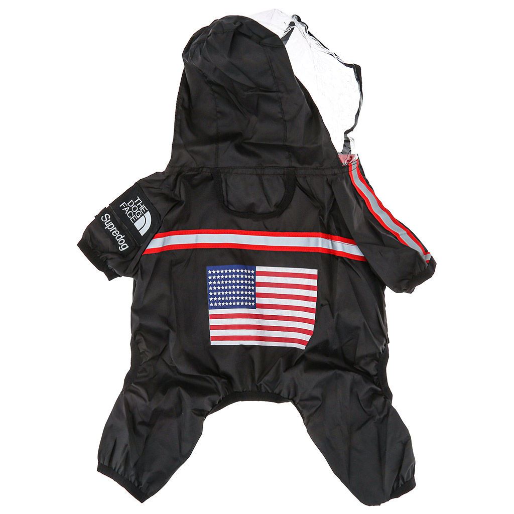 Пэт тойс (Pet toys) Одежда для собаки Комбинезон The dog face прозрачный ПВХ капюшон, с принтом, на липучке, светоотражающие полоски, р-р M, длина спинки 29см/обхват груди 48см/обхват шеи 34см, цвет-черный, плащевка (Китай) - Домашняя мода фото 2