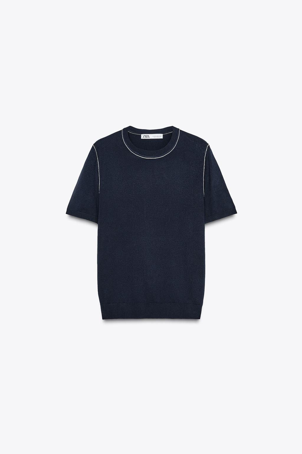 SHORT SLEEVE KNIT TOP WITH PIPING - Zara фото 32