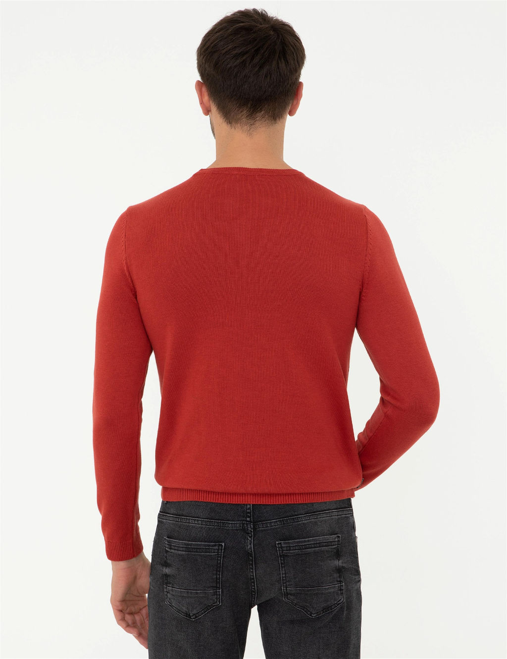 Kiremit Slim Fit Bisiklet Yaka Triko Kazak