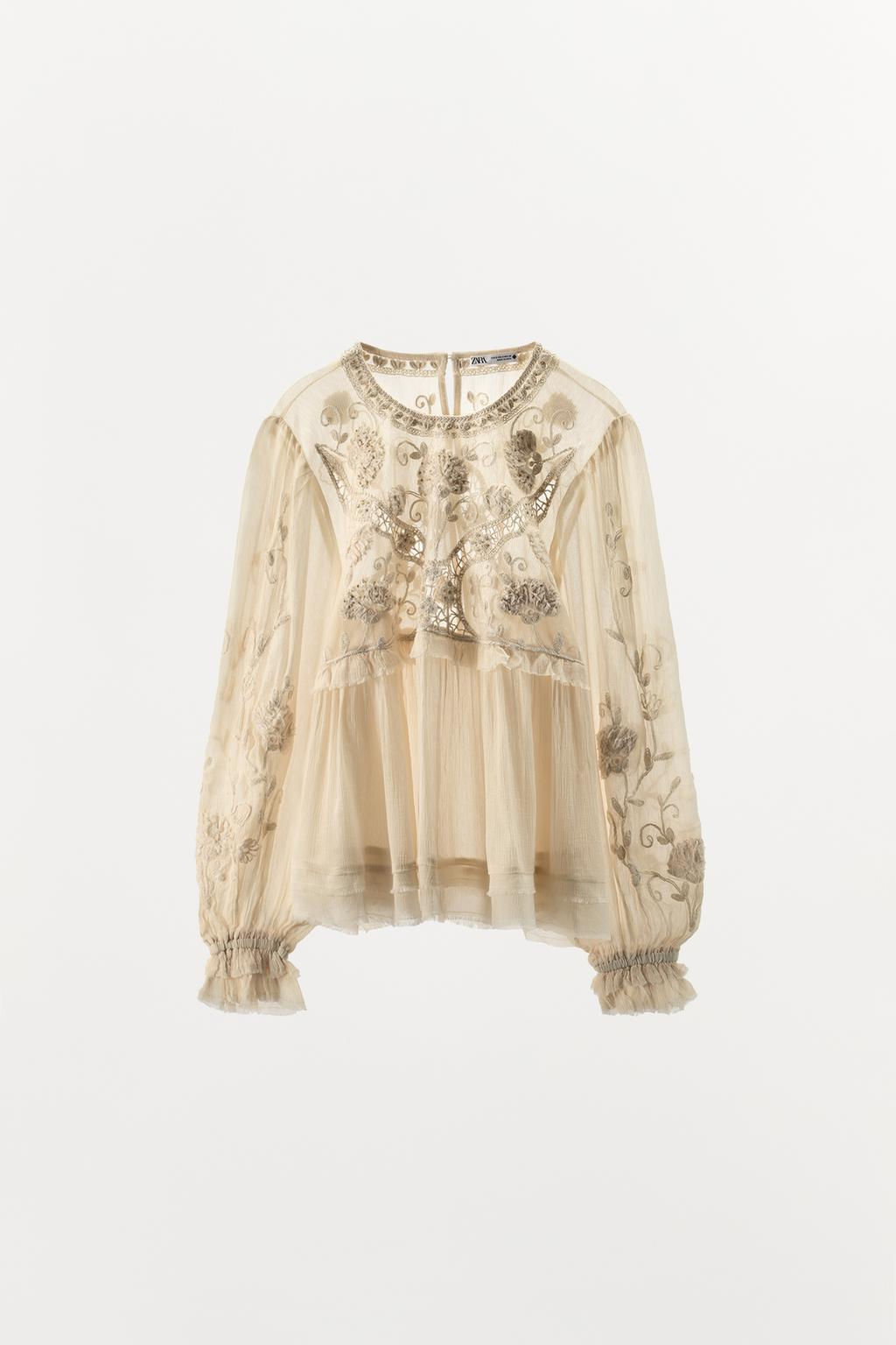 EMBROIDERED AND BEADED STRUCTURED BLOUSE - Zara фото 5