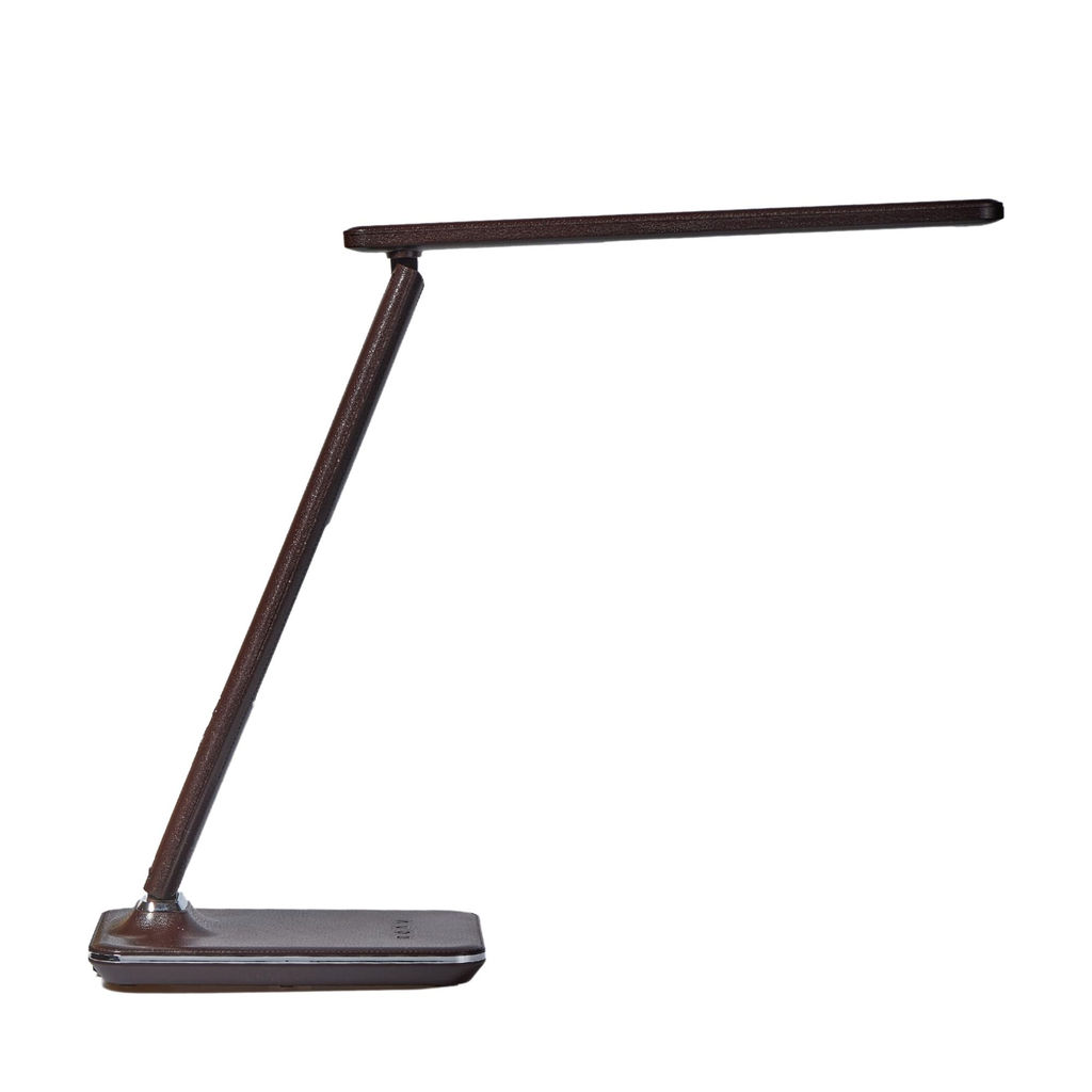 TLD-551 Brown/LED/450Lm/3000-6000K/Dimmer/USB Светильник настольный c часами, календарем, термометром, 9W. Сенсорный выключатель. Коричневый (стилизован под кожу). TM Uniel.