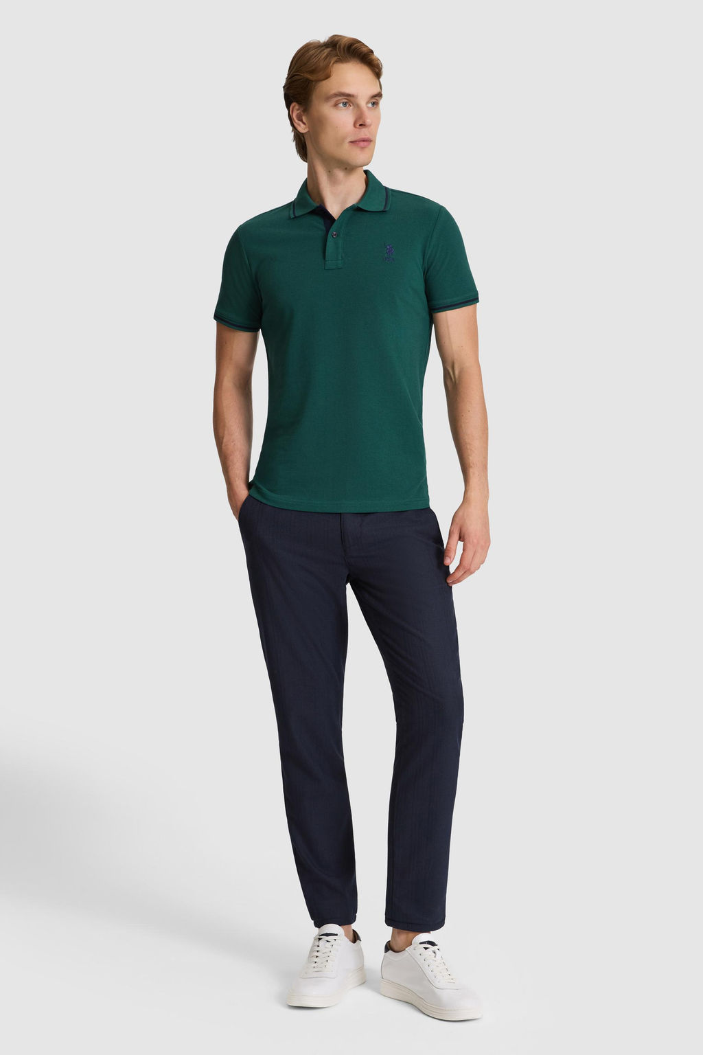 Erkek Koyu Ye_il Slim Fit Polo Yaka Basic Ti__rt