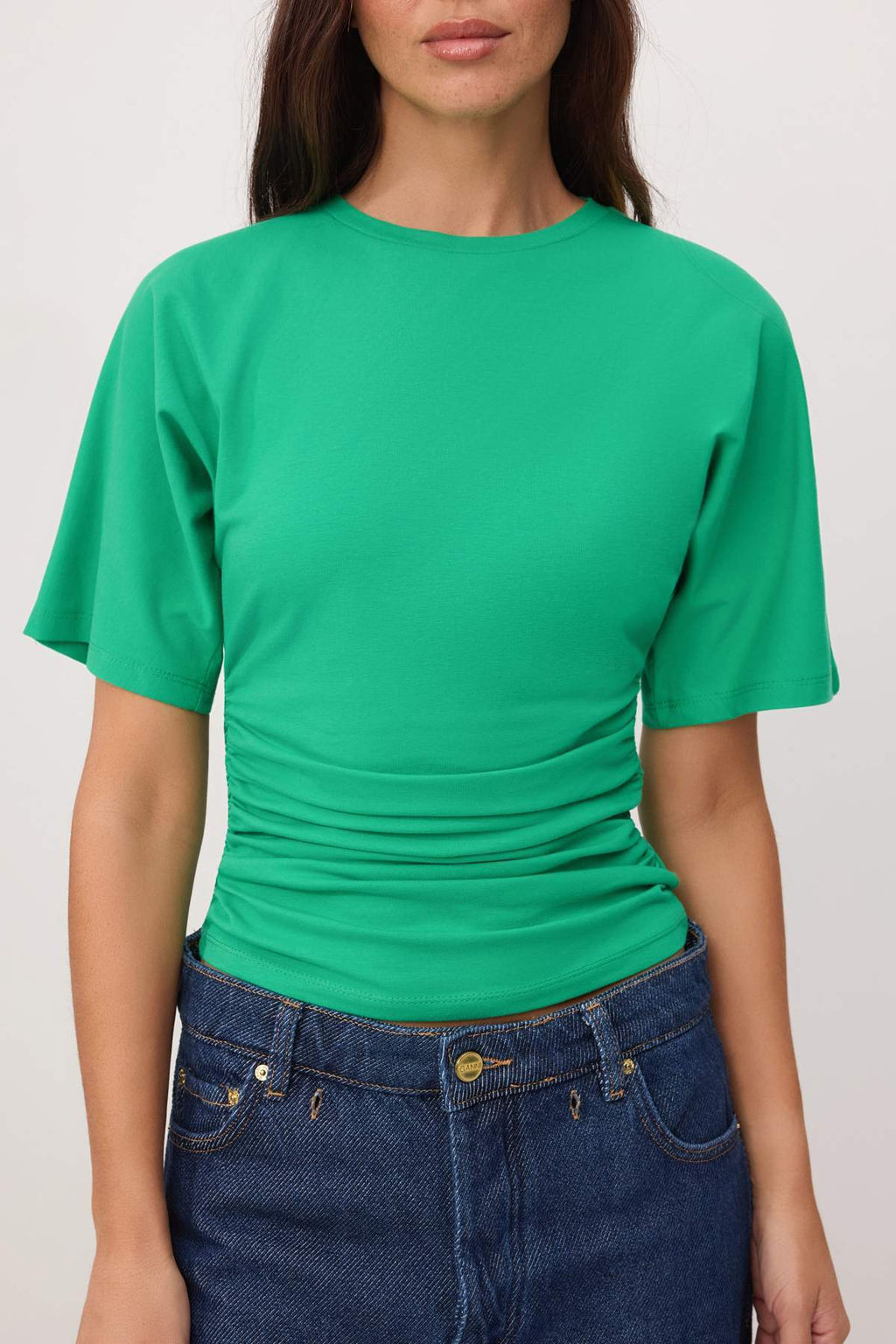Ye_il D_z Fitted Bisiklet Yaka Standart Kol K_sa B_zg_l_ Pamuklu Esnek _rme T-Shirt TWOSS26TS00052 - Trendyolmilla фото 3