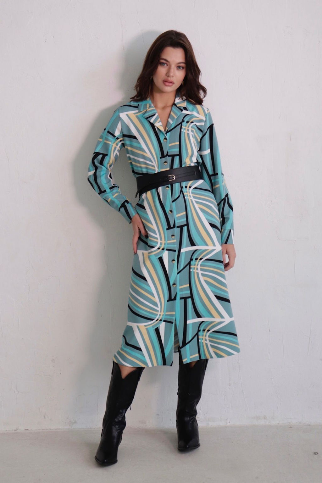 Платье-рубашка с английским воротником принт - Martichelli фото 374