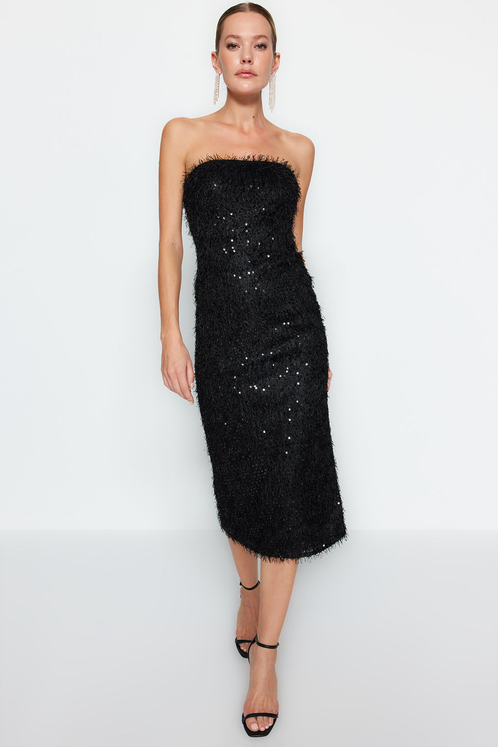 TRENDYOLMILLA Siyah Sacakl? Payet S?k Abiye Elbise TPRAW24EL00277  фото 4