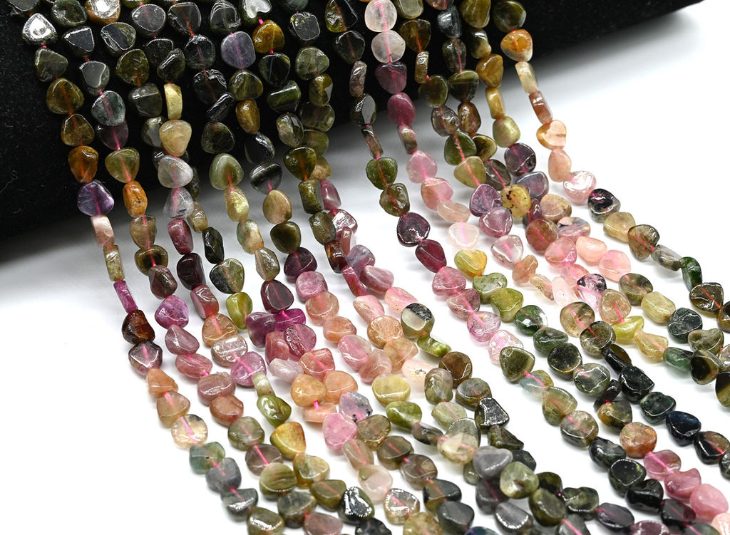 Бусины из турмалина галтовка 7*8мм, 39см, 56 бусин Радуга камня