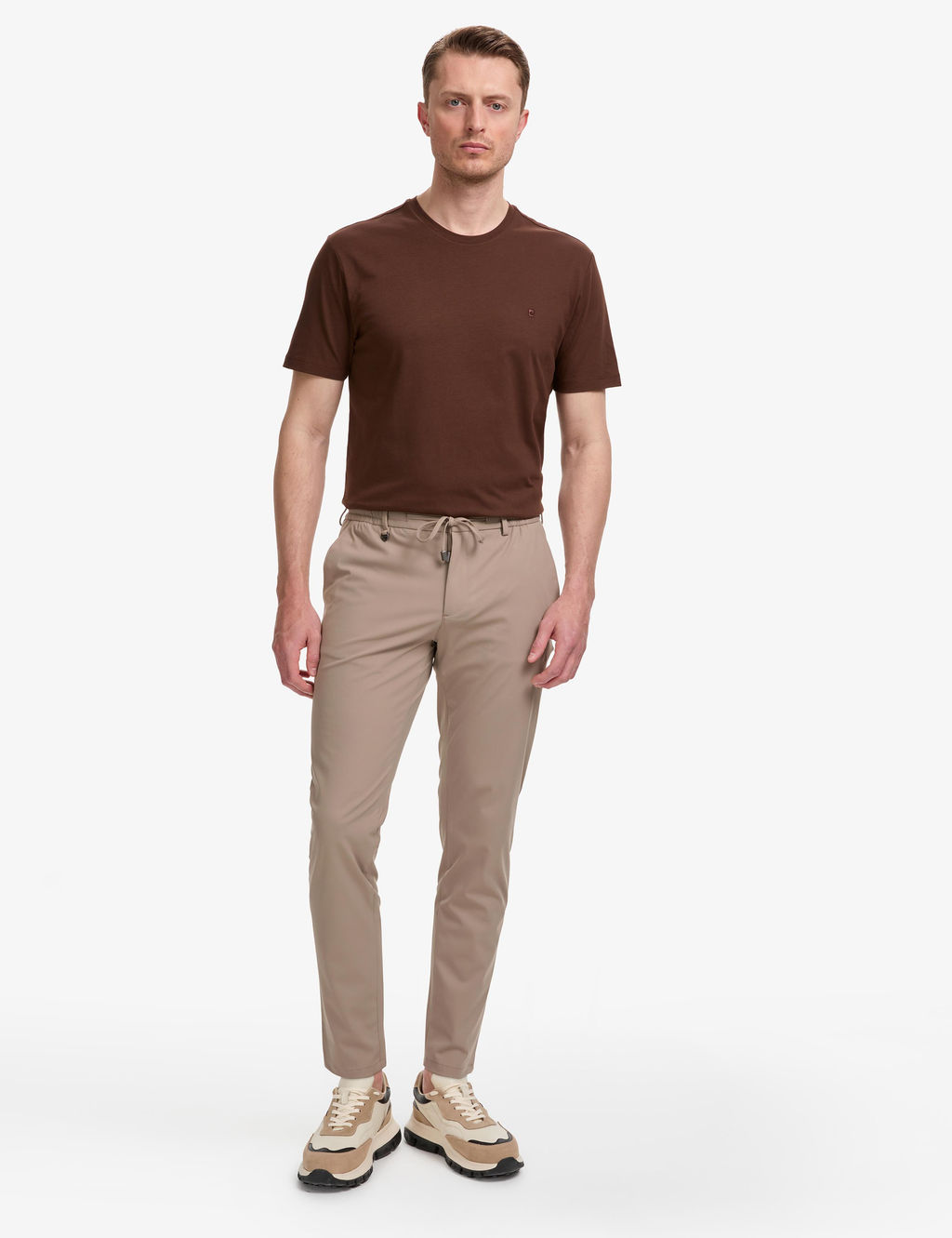 Koyu Bej Ex. Slim Fit Beli Kordonlu Klasik Jogger Pantolon