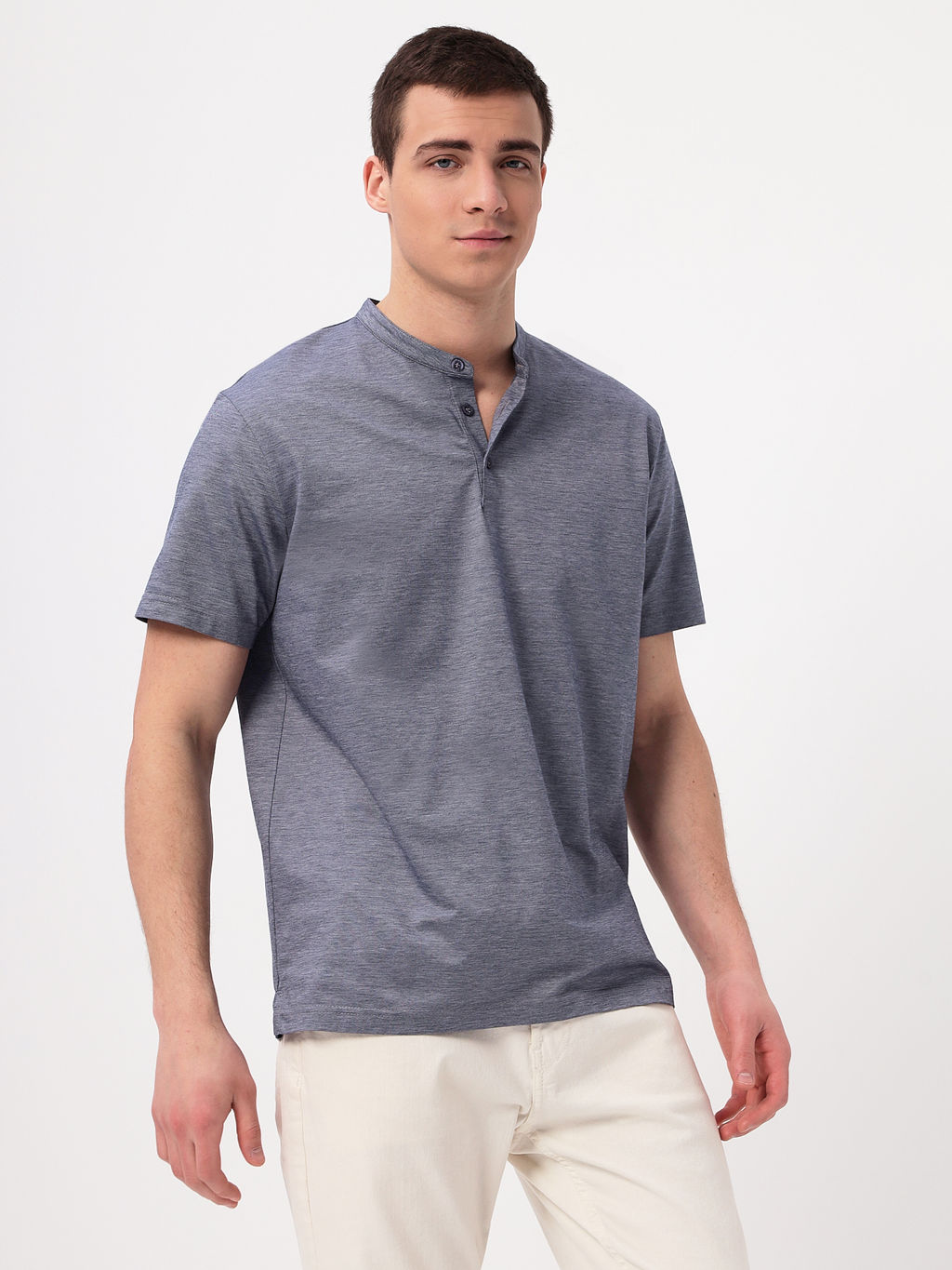 Джемпер мужской с воротником поло короткий рукав GREG G154-PM4-LT1636 (сине-серый)  фото 7