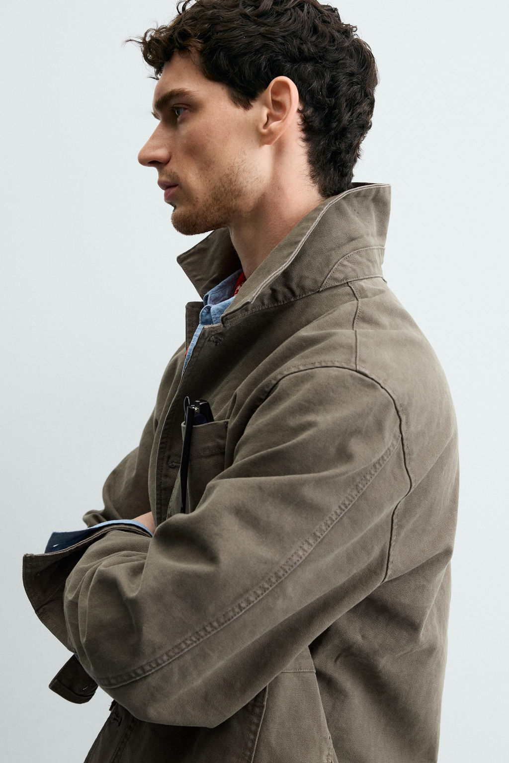 SOBRECAMISA RELAXED FIT CANVAS LAVADO / Marr?n / Topo - Zara фото 6