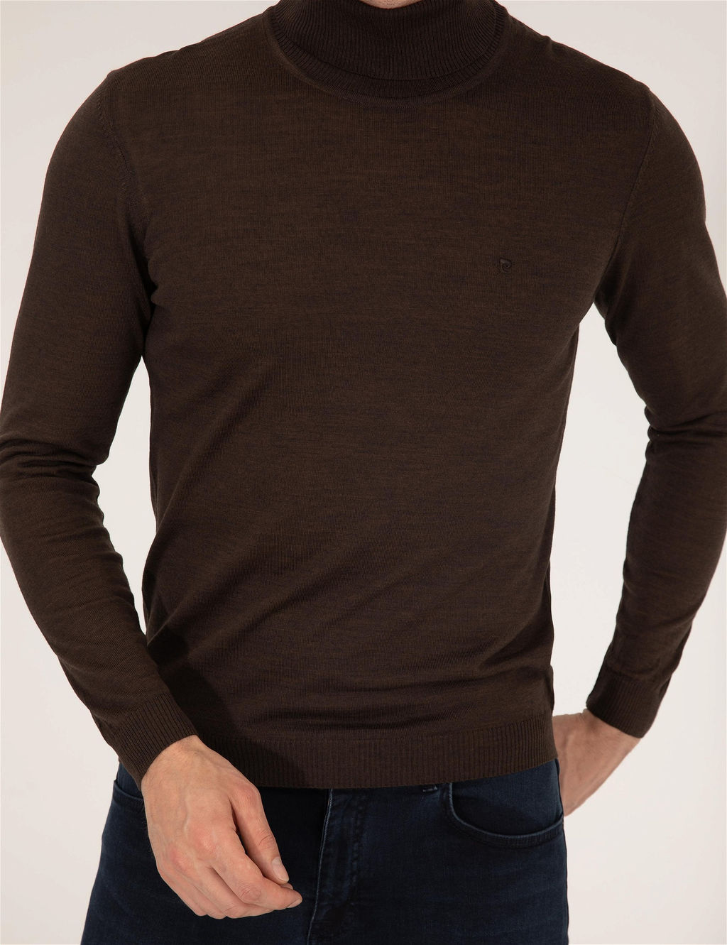Kahverengi Slim Fit Bal_k__ Yaka Y_n Kar___ml_ Basic Triko Kazak - Pierre cardin фото 7