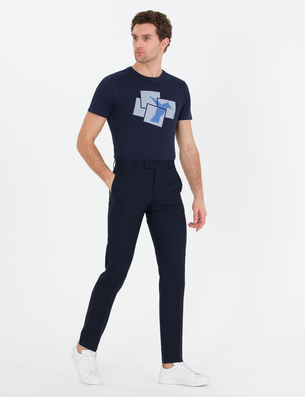 Темно-синяя футболка узкого кроя с круглым вырезом - Cacharel фото 4