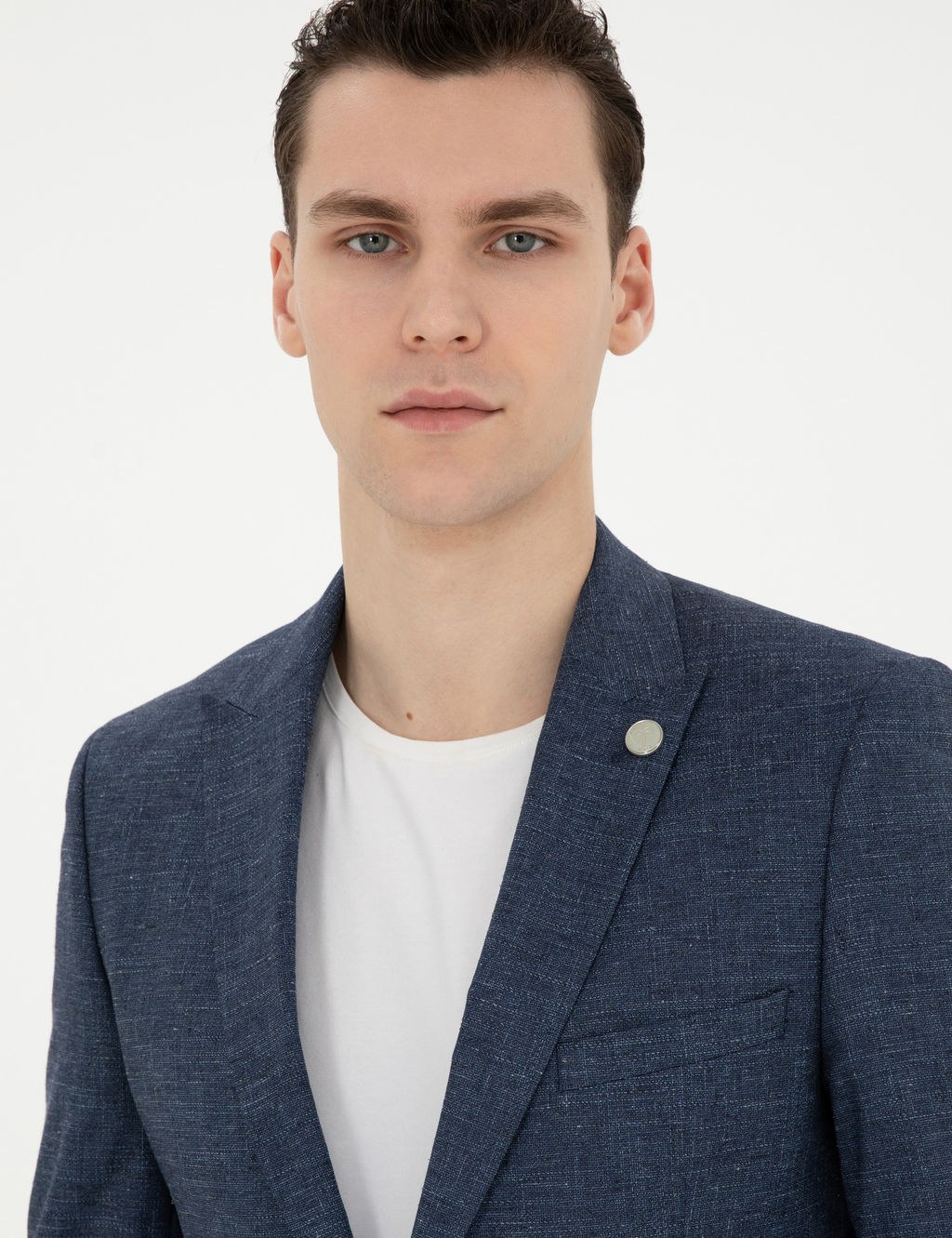 Lacivert Extra Slim Fit Y_n Keten Kar___ml_ Tak_m Elbise