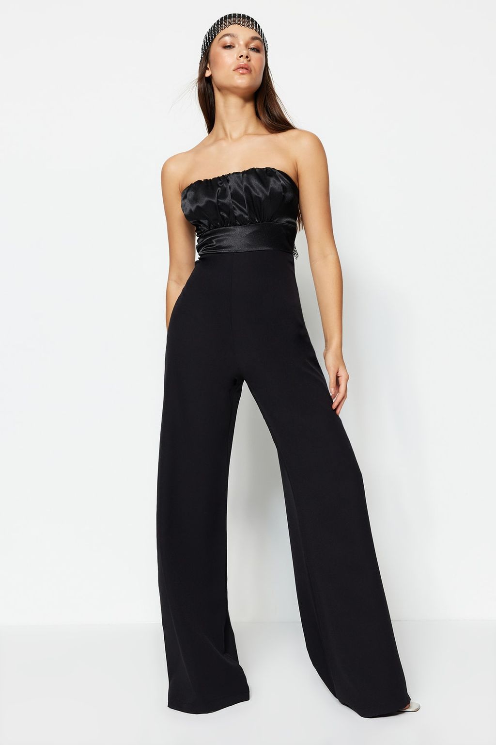 TRENDYOLMILLA Siyah Dokuma Saten Tulum TPRSS23TU00002