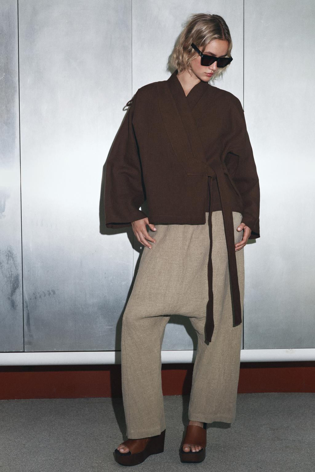 LIMITED EDITION 100% LINEN KIMONO JACKET - Zara фото 3