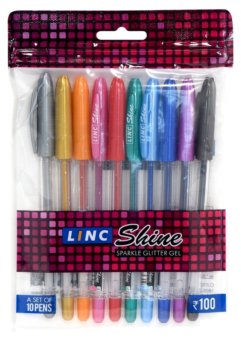 Набор гелевых ручек LINC SHINE, 1 мм, ассорти с блестками 10 цветов, 10 шт.