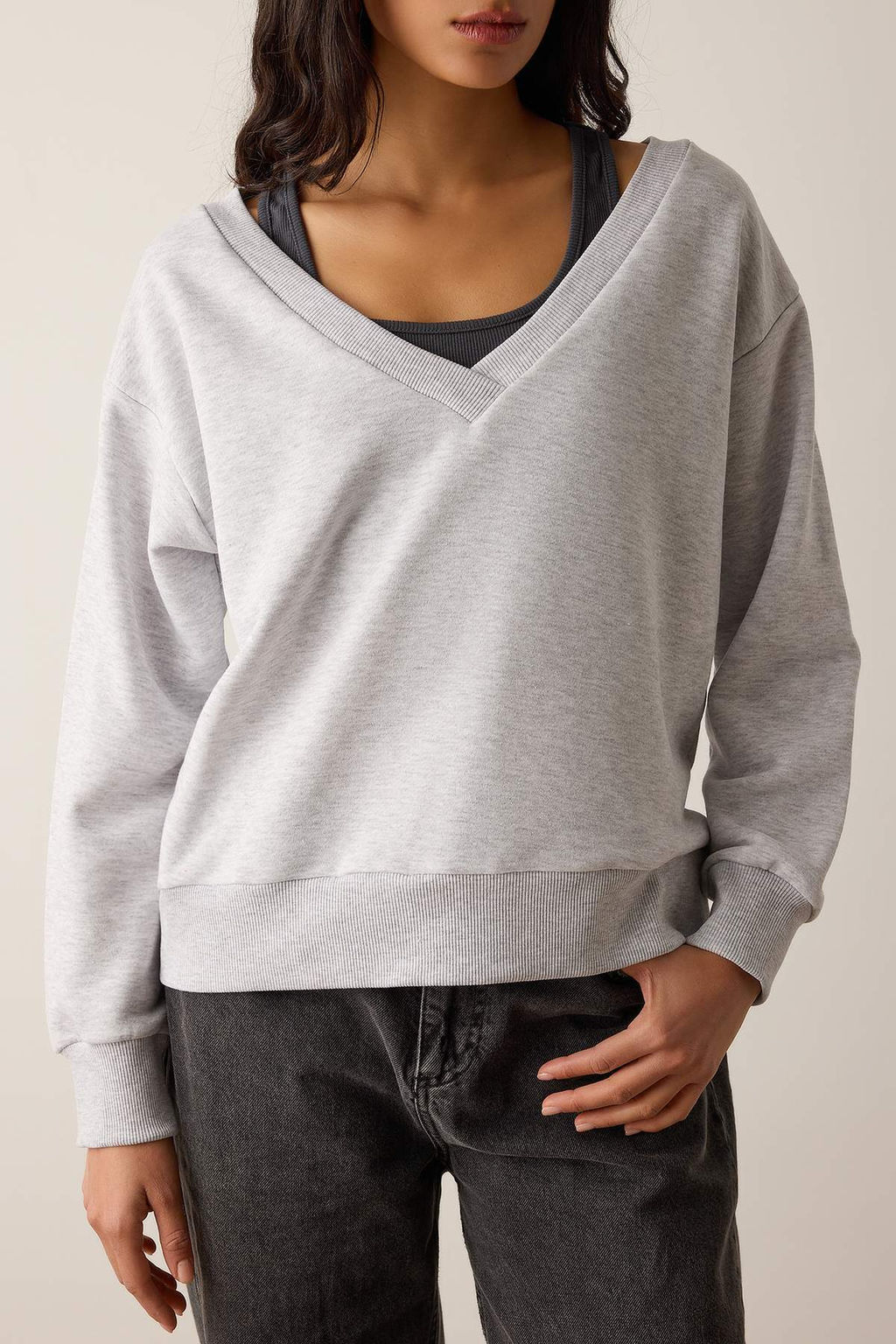 Teen Kar Melanj Cift Katl? Dusuk Omuzlu Orme Sweatshirt TWOAW26SW00149 - Trendyolmilla фото 3