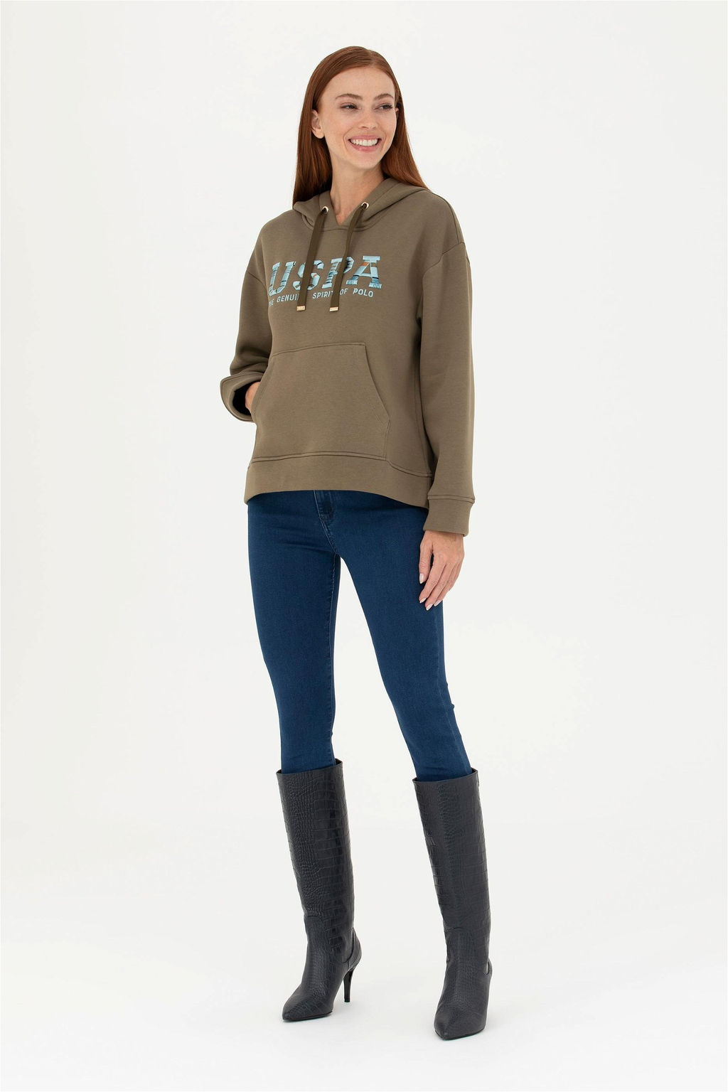 Женский свитшот цвета хаки - U.s. polo assn фото 4