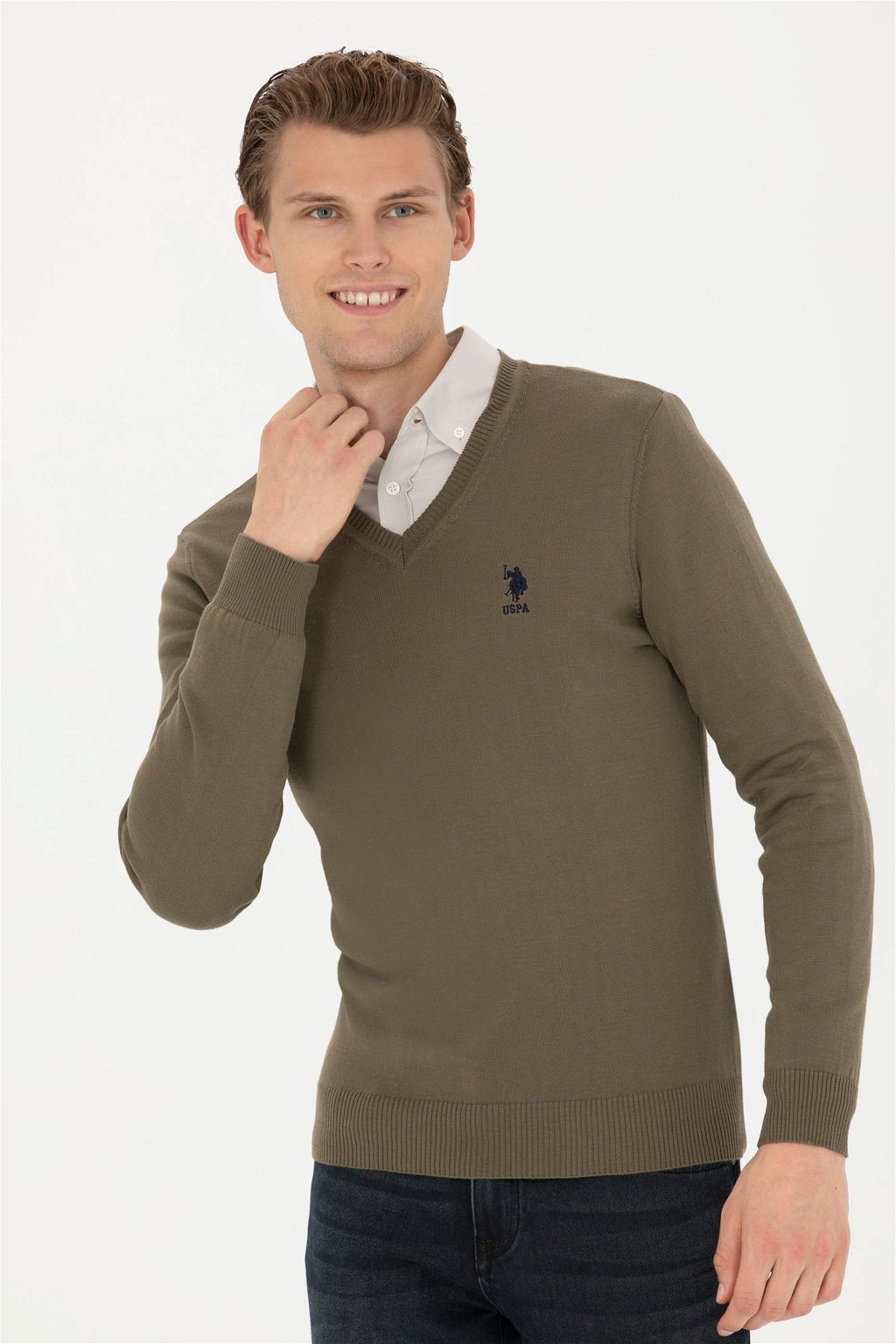 Мужской базовый свитер цвета хаки - U.s. polo assn фото 3