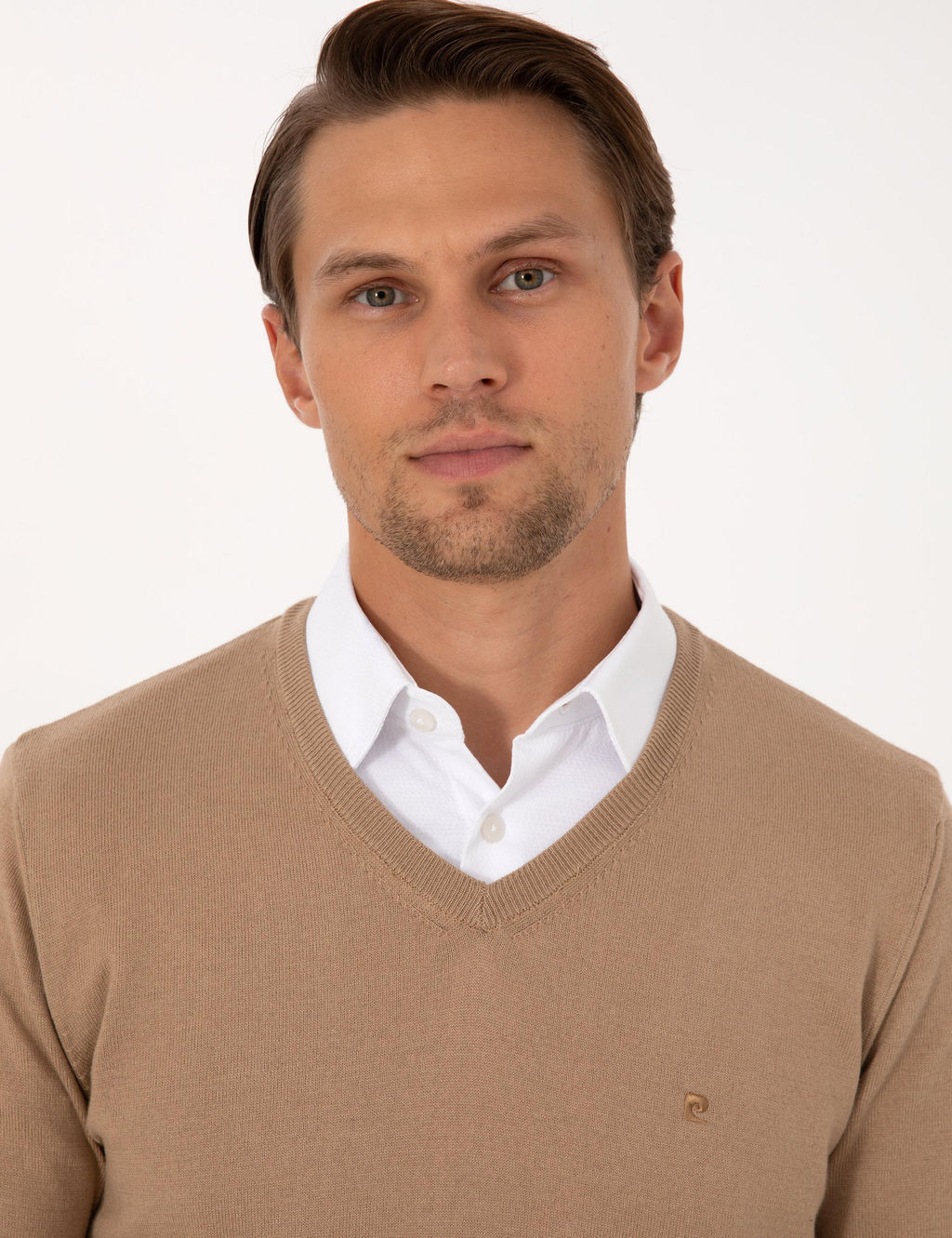 Camel Slim Fit V Yaka Basic Triko Kazak - Pierre cardin фото 2