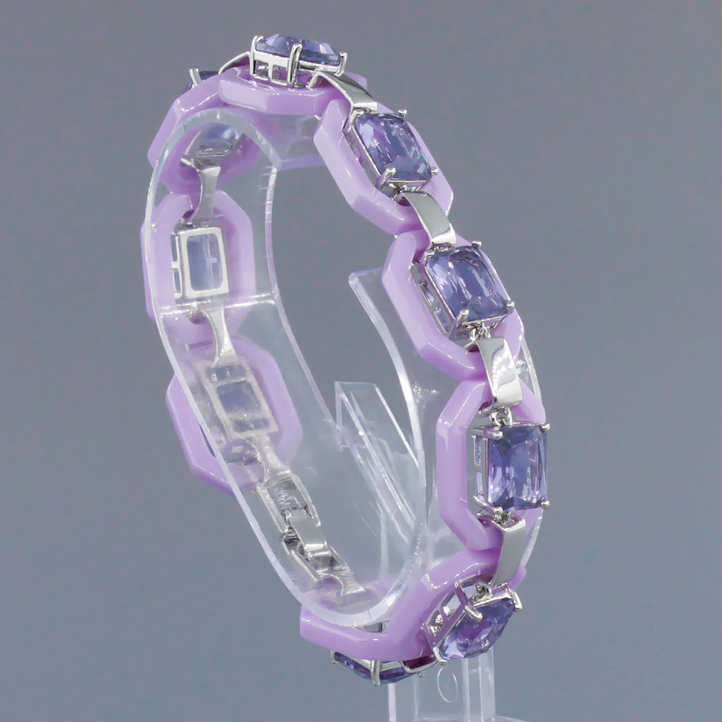 Браслет Октагон из фиолетовой керамики с Александритом покрытие светлый металл, длина 18см - Agat77 фото 2