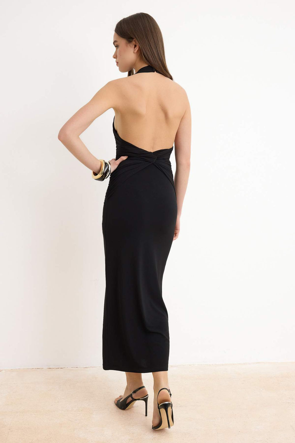 TRENDYOLMILLA Yag Yesil Duz Buzgu / Drape Midi Burgu Detayl? Esnek Orme Elbise TWOSS25EL00676  фото 12