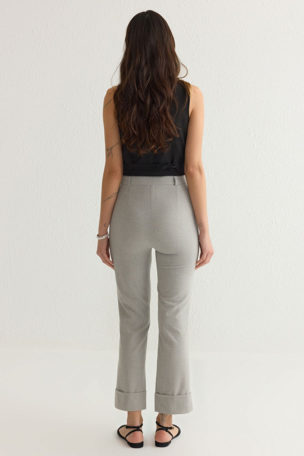 TRENDYOLMILLA Gri Poliviskon Slim Fit Havuc Duble Paca Dokuma Pantolon TWOSS25PL00040  фото 7
