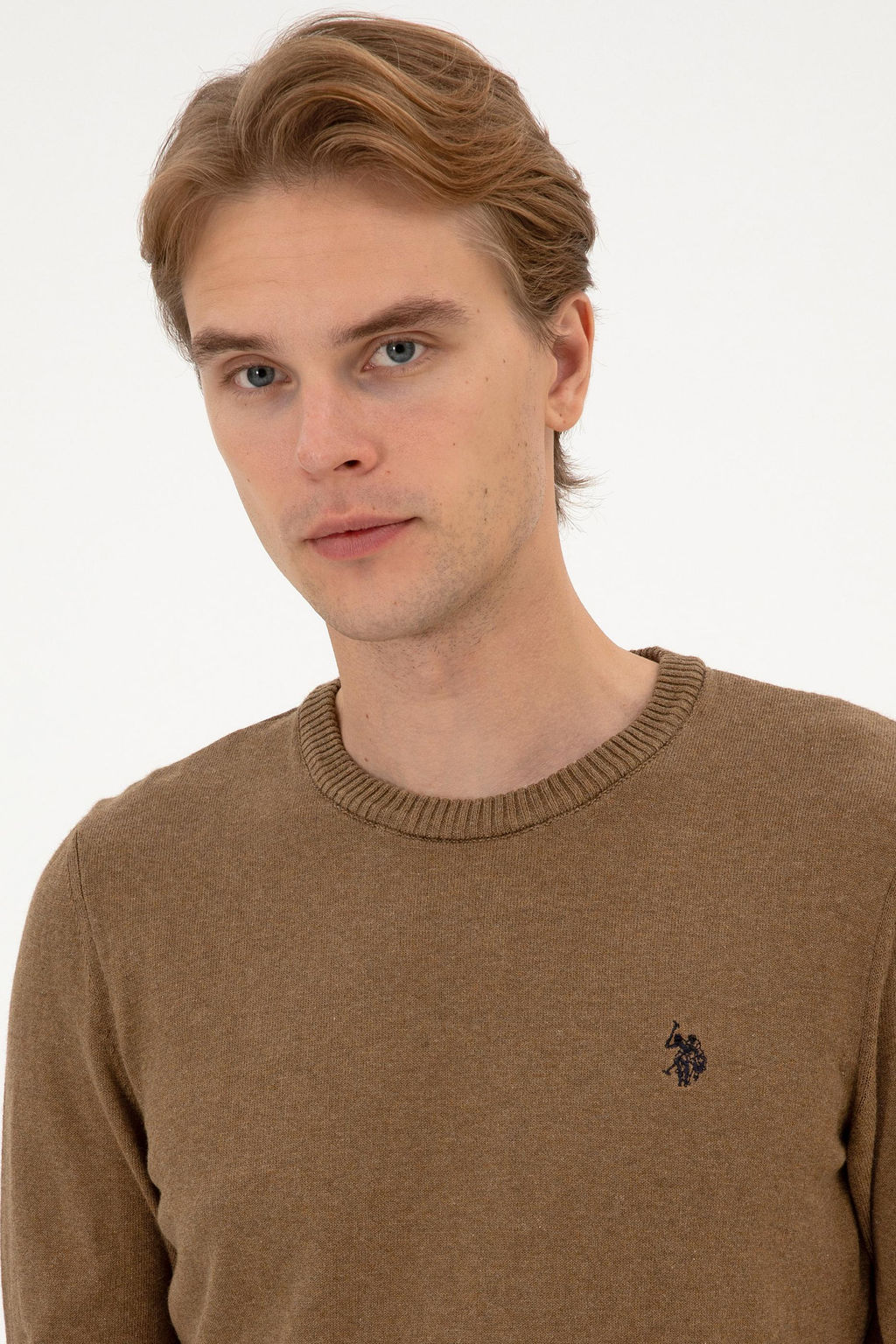 Джемпер U.S. Polo Assn Slim Fit хаки меланж из хлопка