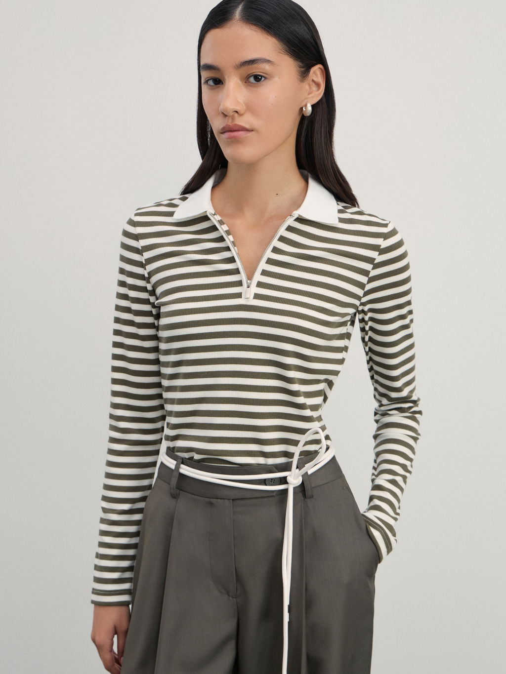 Лонгслив в полоску с молнией из вискозы / Zarina  фото 7