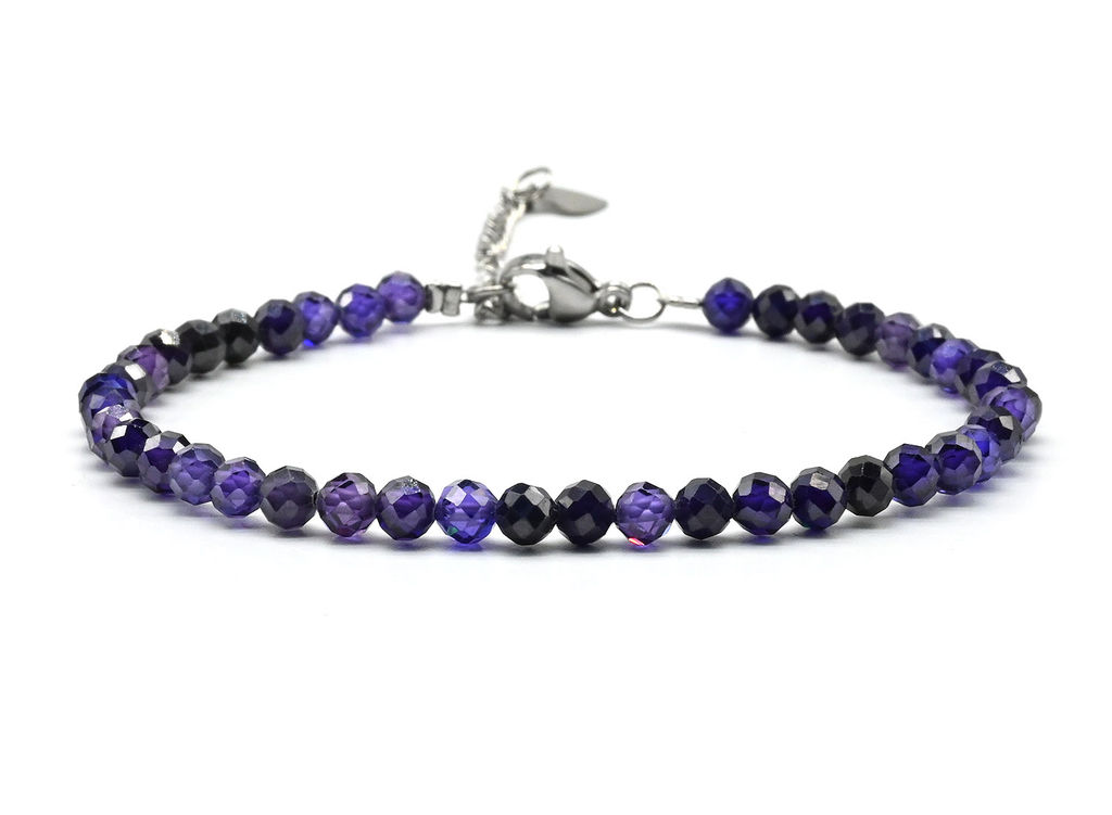 Браслет из фианитов шарик граненый 4мм цвет фиолетовый, 17см