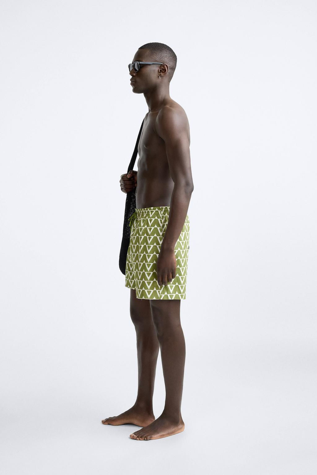 LONG GEOMETRIC PRINT SWIMMING TRUNKS - Zara фото 3