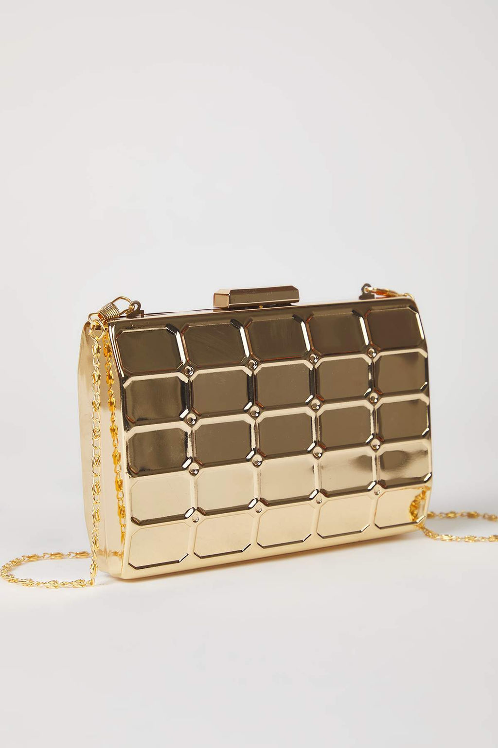 Metalik Alt?n Uc Boyutlu Abiye Kad?n S?k Mini Clutch El Cantas? TAKSS25PY00004
