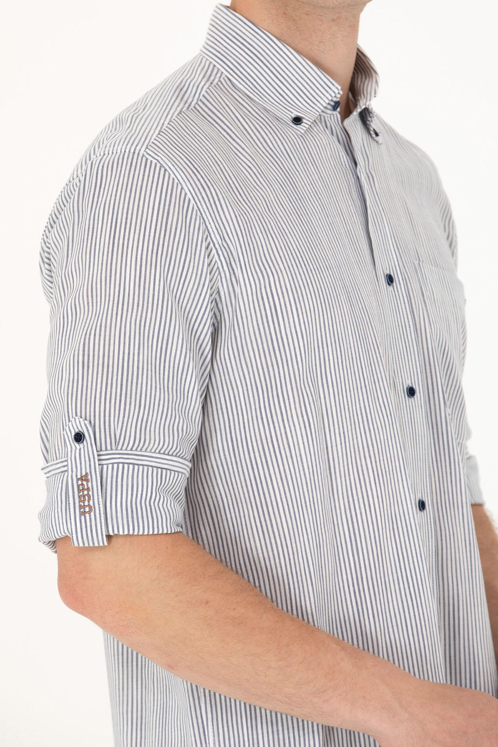 U. S. Polo Assn Мужская белая рубашка в темно-синюю полоску - U.s. polo assn фото 7