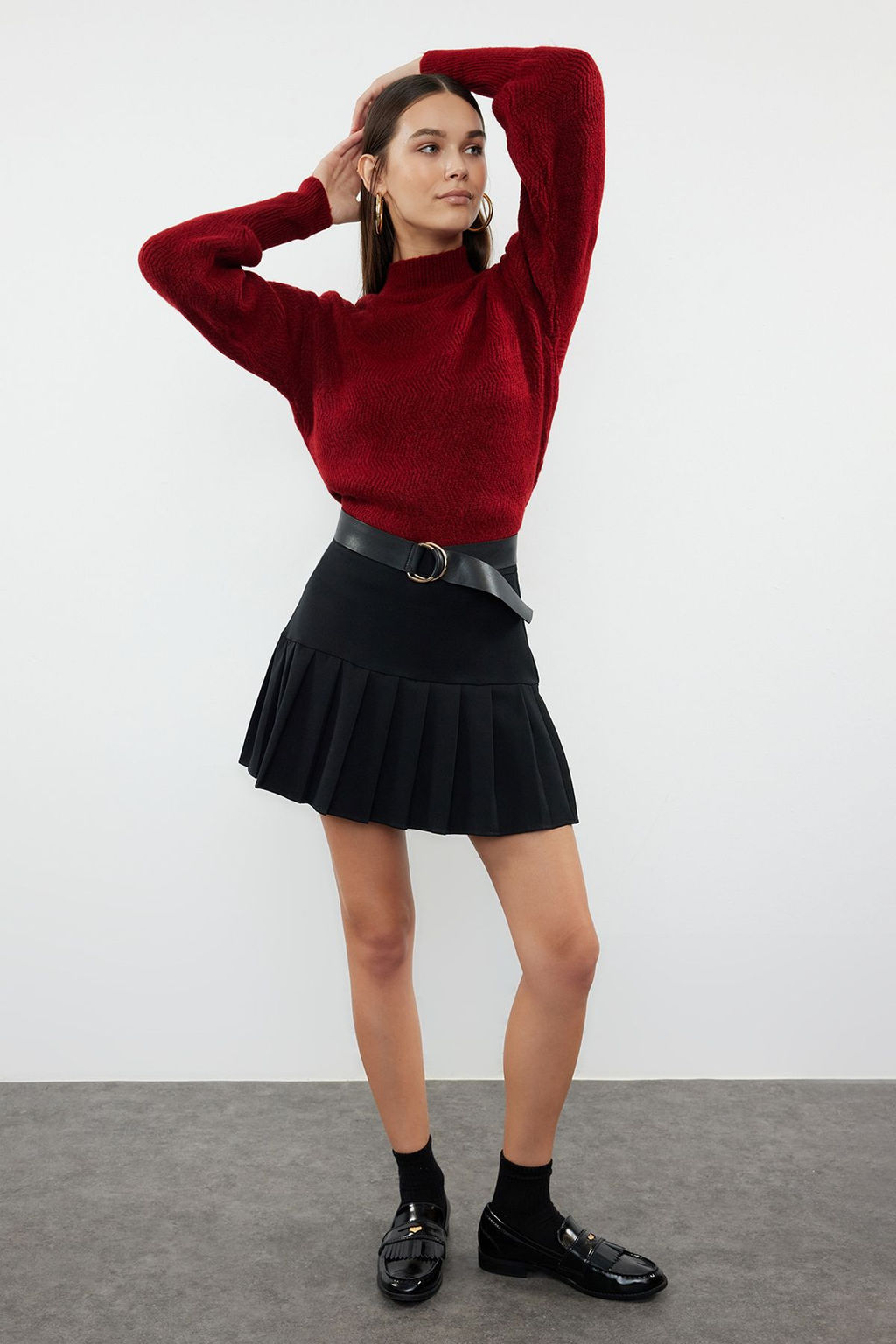 Bordo Yumusak Dokulu Kol Detayl? Triko Kazak TWOAW21KZ0204 - Trendyolmilla фото 2