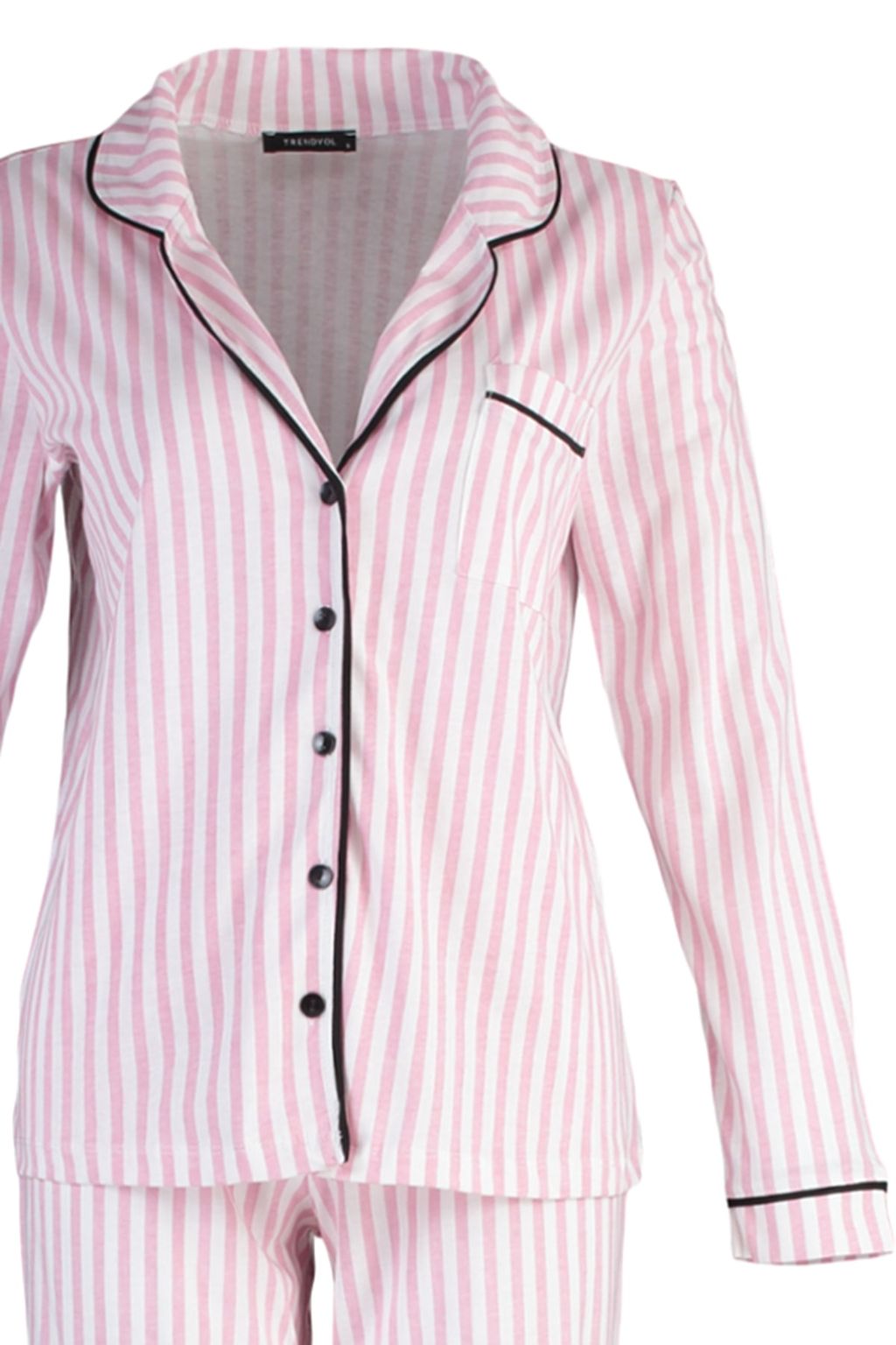 Trendyolmilla Pudra %100 Pamuklu Cizgili Biye Detayl? Orme Pijama Tak?m? THMAW21PT0614  фото 16